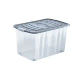 علبة تخزين مع غطاء قفل وعجلات 65 لترًا - شفاف